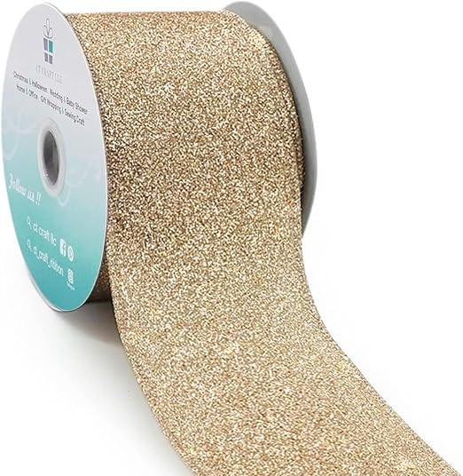 CT CRAFT LLC Glitter Wired Ribbon 2.5" x 10 Yards Gold (Champagne Gold) for Christmas Home Decor ... | Amazon (US)