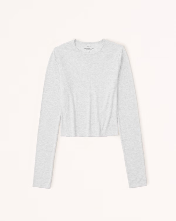 Long-Sleeve Featherweight Rib Cropped Crew Tee | Abercrombie & Fitch (US)