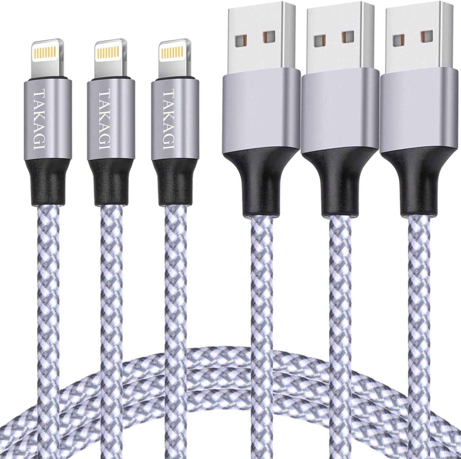 TAKAGI iPhone Charger, Lightning Cable 3Pack 6FT Nylon Braided Fast Charging High Speed Data Sync... | Amazon (US)
