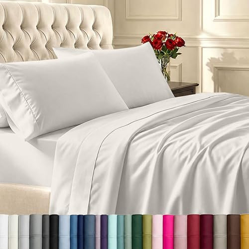 California Design Den Natural 100% Cotton Sheets for Queen Size Bed - Soft 400 Thread Count Sateen Sheets, Deep Pockets, All Around Elastic, Snug Fit, Durable Bedding Set - Ivory (Pale Tone) | Amazon (US)