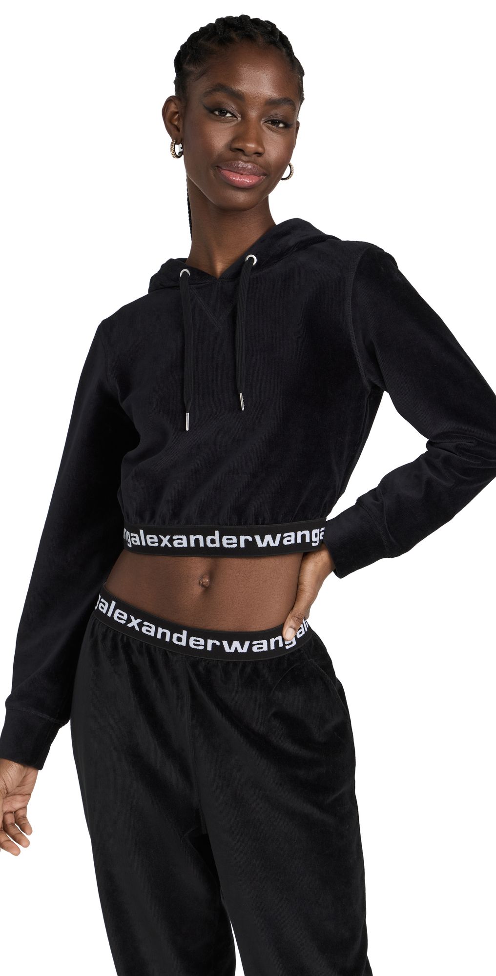 Alexander Wang Stretch Corduroy Cropped Hoodie with Logo Elastic | Shopbop