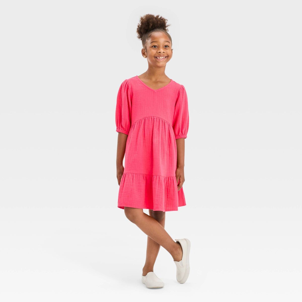Girls' Short Sleeve Gauze Dress - Cat & Jack™ Pink S | Target