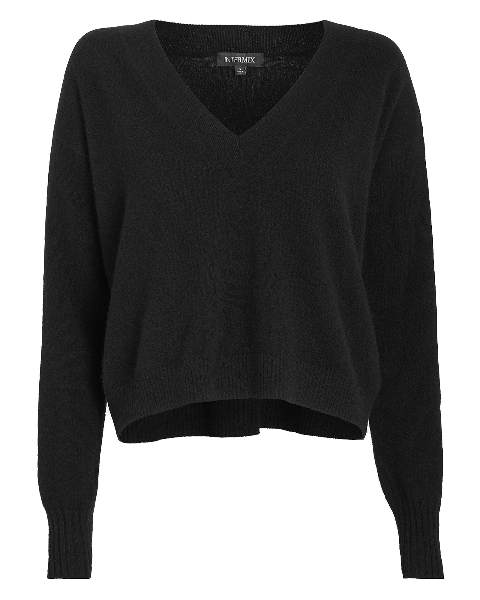 INTERMIX Elroy V-Neck Cashmere Sweater, Black L | INTERMIX
