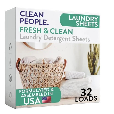 Clean People Laundry Detergent Sheets - Clean Ingredients, No Plastic Jug - Fresh Scent, 32 Pack | Walmart (US)