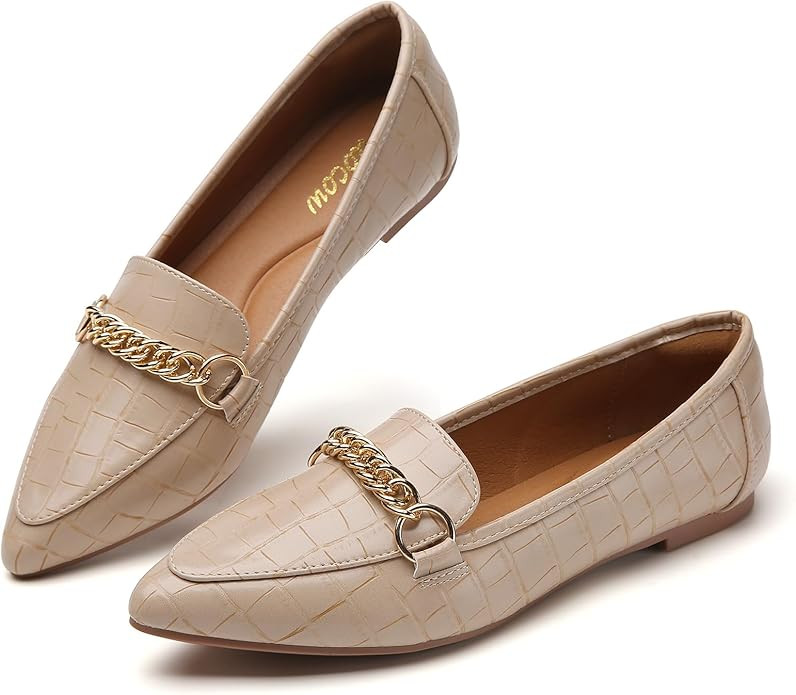 Tilocow Metal Chain Loafers for Women Pointed Toe Slip on Flats Comfortable Fashion Work Shoes | Amazon (US)
