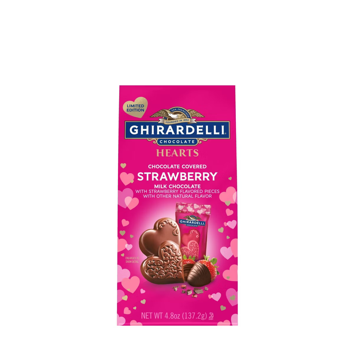 Ghirardelli Valentine's Chocolate Covered Strawberry Milk Chocolate Hearts Bag - 4.8oz | Target
