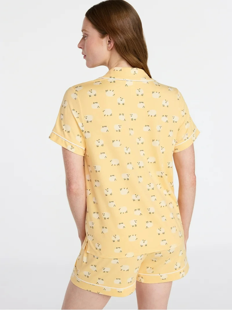 Joyspun Women's Dreamy Soft Collection Notch Top and Shorts Pajama Set, 2-Piece, Sizes XS-3X | Walmart (US)