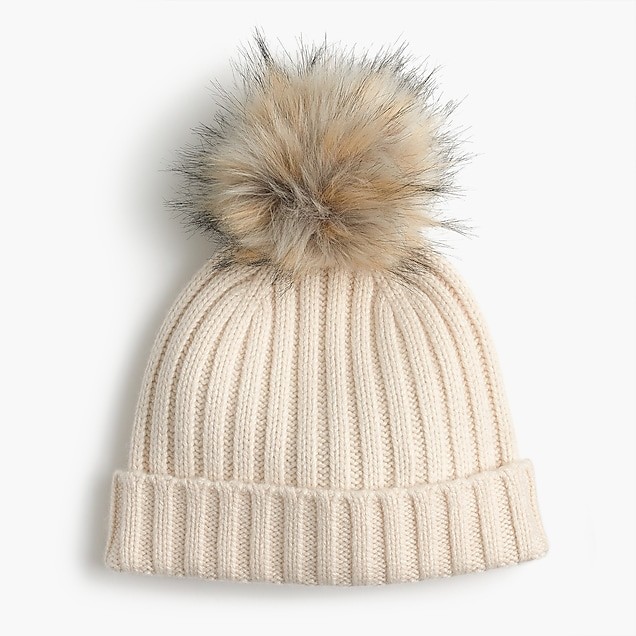 Ribbed beanie with faux-fur pom-pom | J.Crew US
