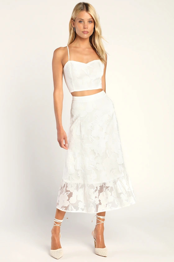 Certainly Stylish White Burnout Floral Two-Piece Midi Dress | Lulus (US)