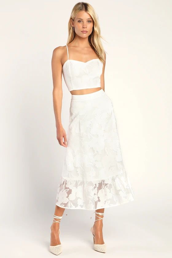 Certainly Stylish White Burnout Floral Two-Piece Midi Dress | Lulus (US)