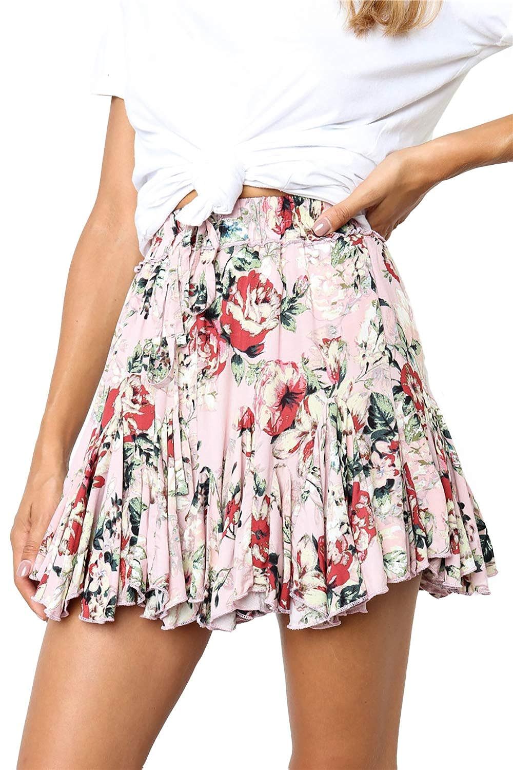 Alelly Women's High Waist Ruffle Frill Wrap Skirt Summer Mini Swing Skirt | Amazon (US)