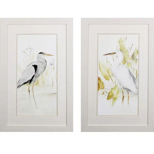 Set of Two Watercolor Heron Birds Wall Art - Overstock - 35567674 | Bed Bath & Beyond