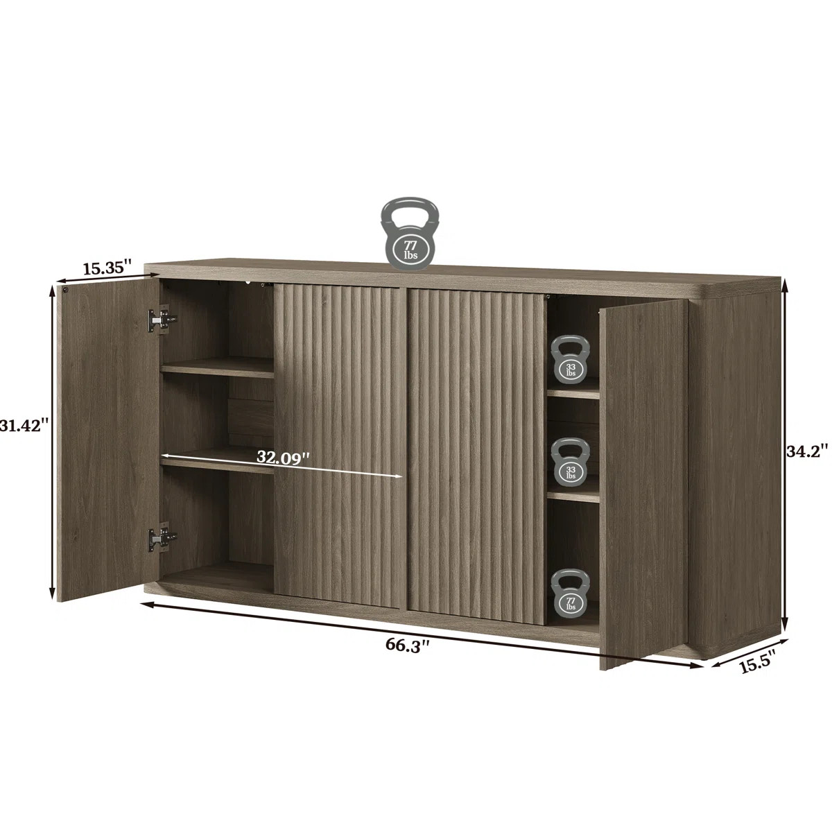 Cesiro 66.3'' W Sideboard With 4 Fluted Doors And Adjustable Shelves | Wayfair North America