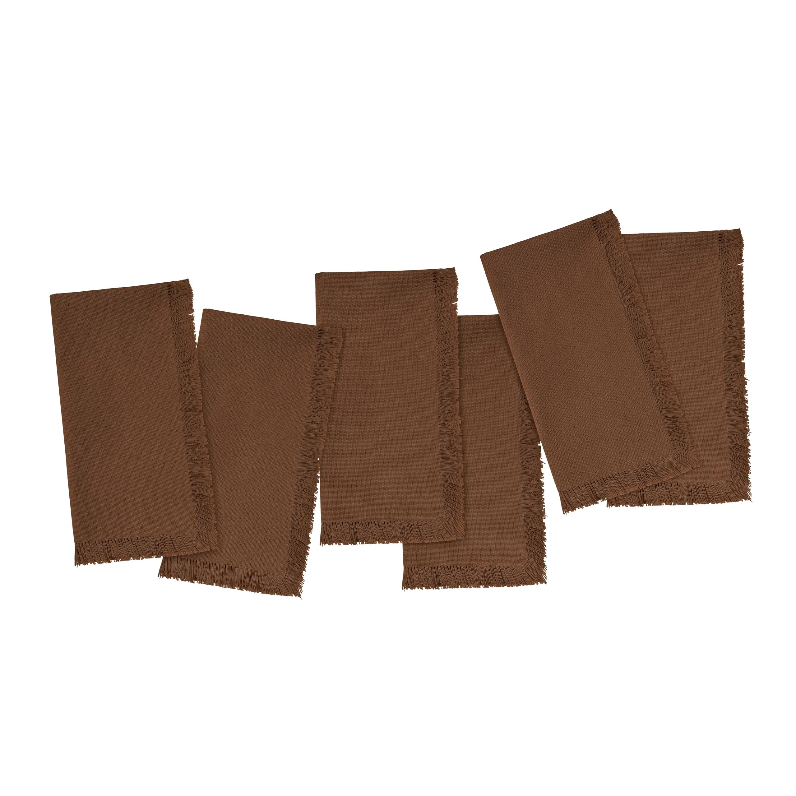 Handmade Cotton Linen Cloth Napkins with Fringes - Set of 6 Nut Brown Boho Dinner Table Napkins 1... | Amazon (US)