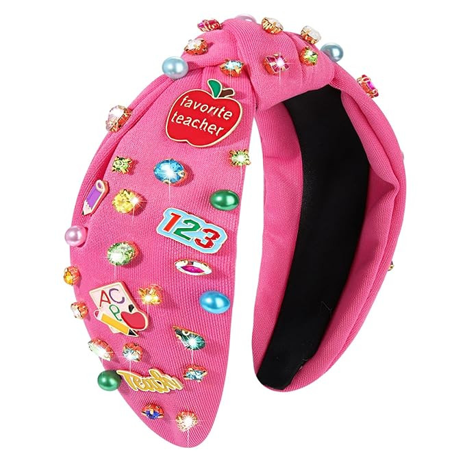 CEALXHENY Teacher Accessories Knotted Teacher Headband for Women Embellished Pearl Rhinestone App... | Amazon (US)