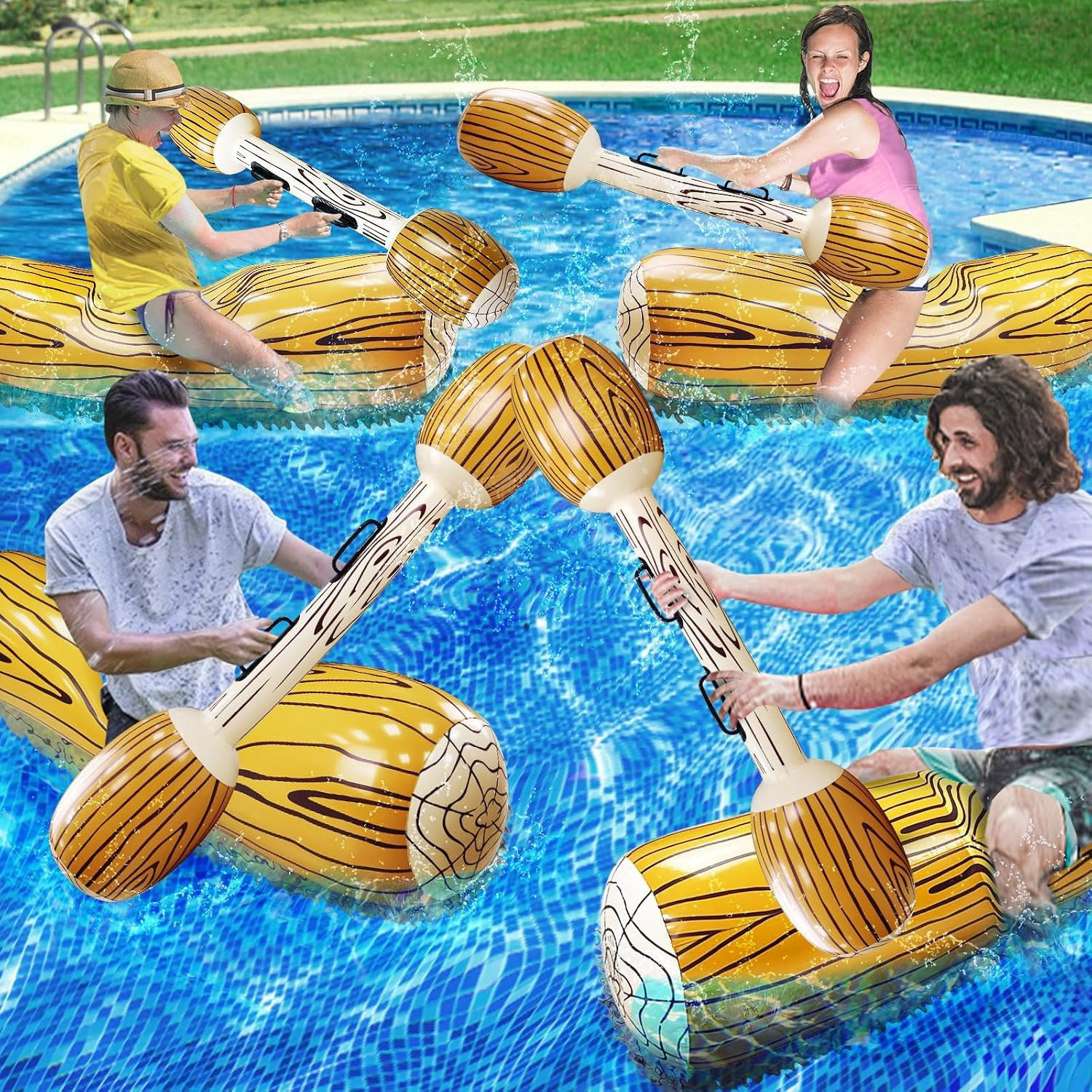 [Upgraded Log Rafts] 4 Pcs Jumbo Inflatable Battle Log Pool Game - 2 Players Inflatable Floating Toy for Kids Adults, Family Pool Fighting Float Row Toys for Pool Parties, Beach, Summer Outdoor Sports | Amazon (US)