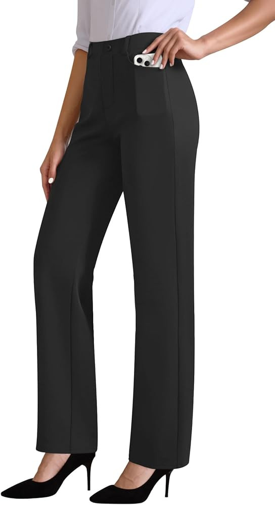 Womens Dress Pants Stretchy Work Pants High Waisted Business Trousers Pull On Casual Slacks with ... | Amazon (US)
