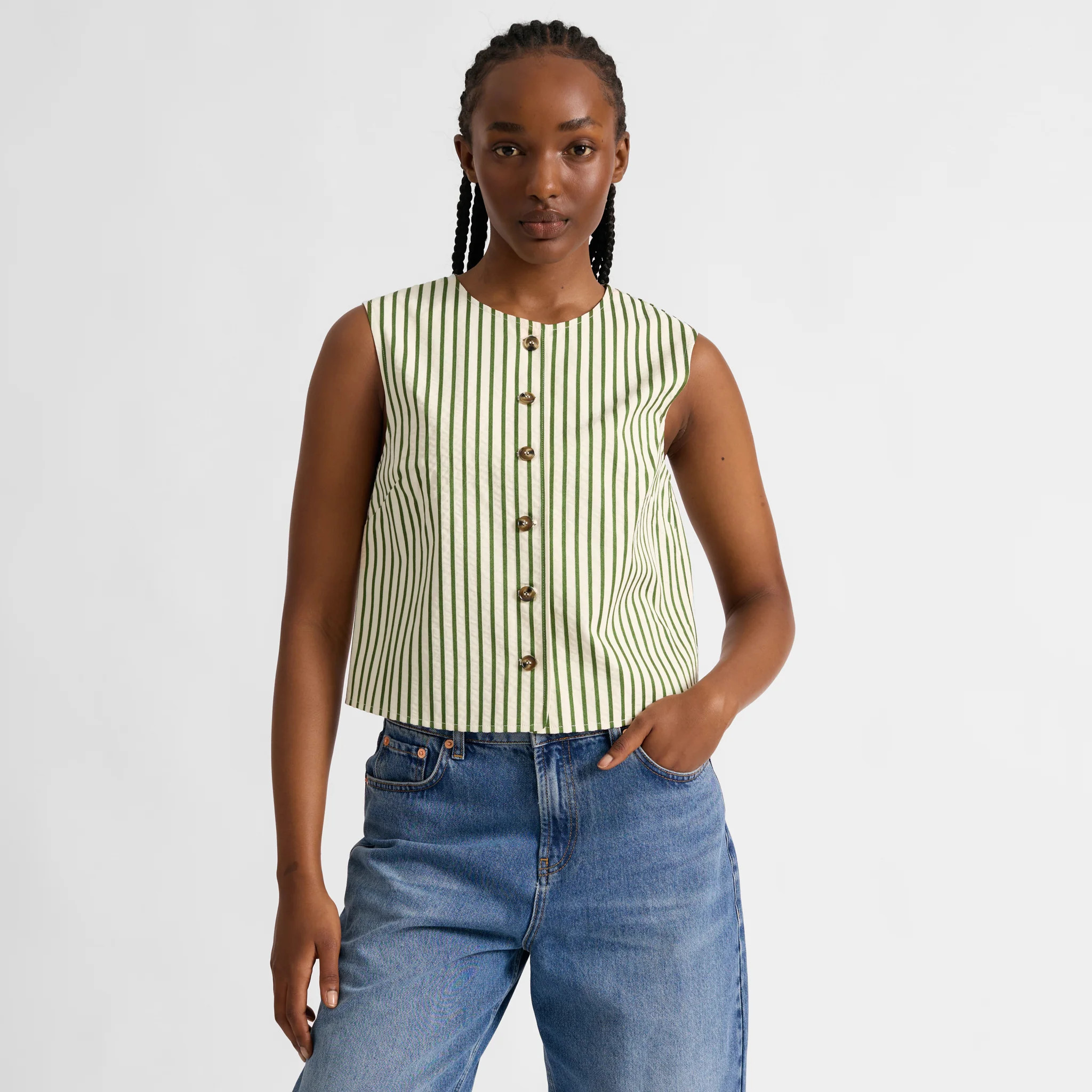Green Stripe Button Shell Top | Albaray