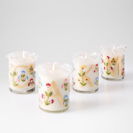 Initial Hand Painted Ruffle Candle | Mark and Graham
