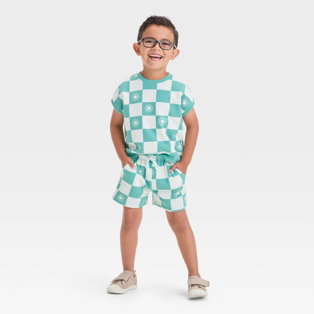 Grayson Mini Toddler Boys' Short Sleeve Top + Shorts Set - Green Checker 3T | Target
