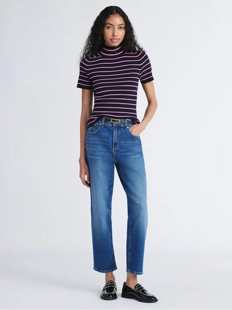 Free Assembly Women's Cozy Yarn Mock Neck Sweater with Short Sleeves, Lightweight, Sizes XS-XXL | Walmart (US)