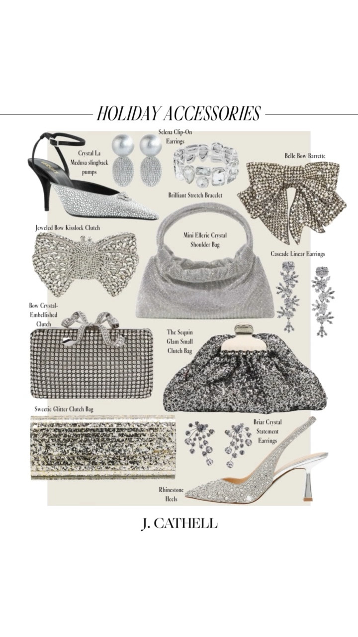 If you’re looking to jazz up your holiday basics, these holiday accessories are the easiest way to turn any outfit into a major moment. From metallic heels and jeweled bows to velvet clutches, statement earrings, and crystal-encrusted everything — these pieces add instant sparkle to every look.

Whether you’re styling a simple black dress or your favorite winter whites, these accessories will take you from family photos → cocktail parties → NYE with zero effort.
Everything is linked + shoppable on jcathell.com ✨🛍️

#HolidayAccessories #HolidayStyle #HolidayOutfits #HolidayPartyStyle #ChristmasStyle #NYEOutfit #HolidayWardrobe #HolidayFashion #StatementAccessories #JeweledAccessories #VelvetSeason #PartyStyle #JCathell

#LTKCyberWeek #LTKSeasonal #LTKHoliday