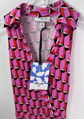 New DVF Target XS Collared Sleeveless Pink Geo Jumpsuit Diane Von Furstenberg | eBay US
