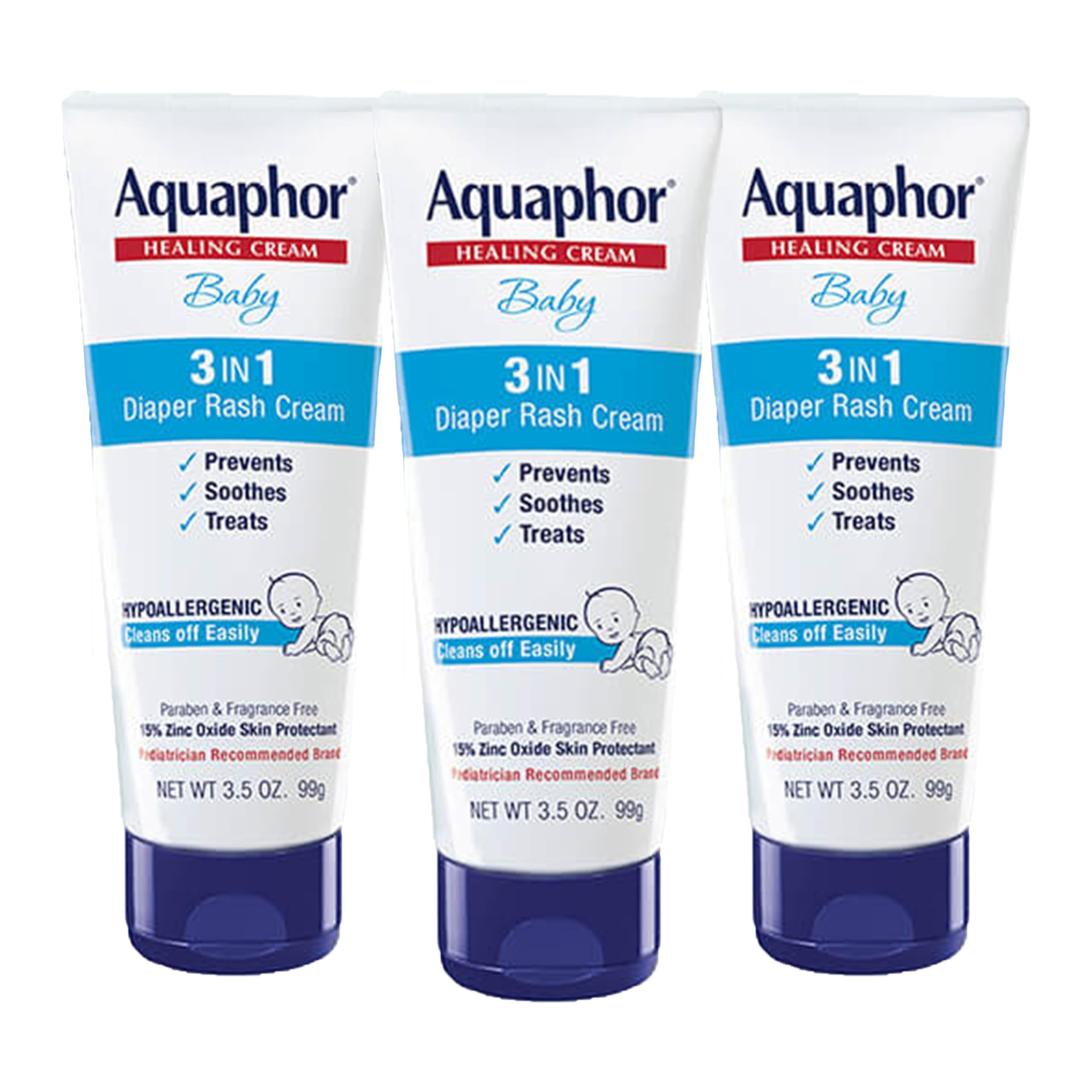 Aquaphor Baby Diaper Rash Cream, 3-in-1 Diaper Rash Relief, 3.5 Oz Tube, (Pack of 3) | Amazon (US)