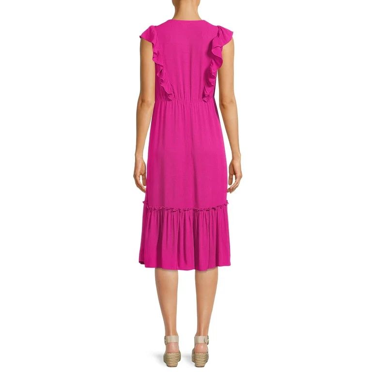 Time and Tru Women's Sleeveless V Neck Flutter Woven Dress | Walmart (US)