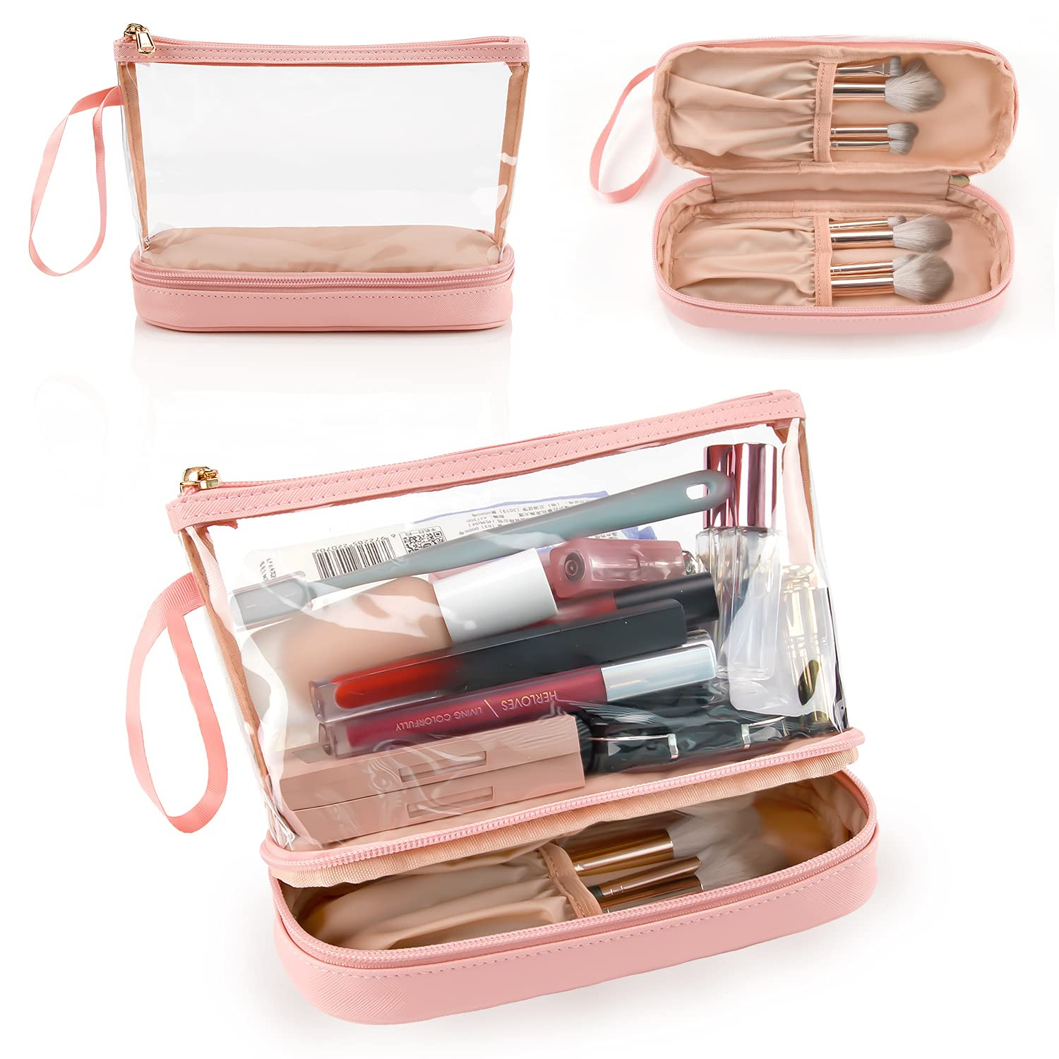 Clear Makeup Bag, Small Makeup Bag for Purse Travel Makeup Bag for Women TSA Approved Cosmetic Bag W | Amazon (US)