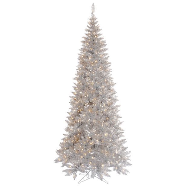 Vickerman Silver Tinsel Fir Slim Artificial Christmas Tree | Target