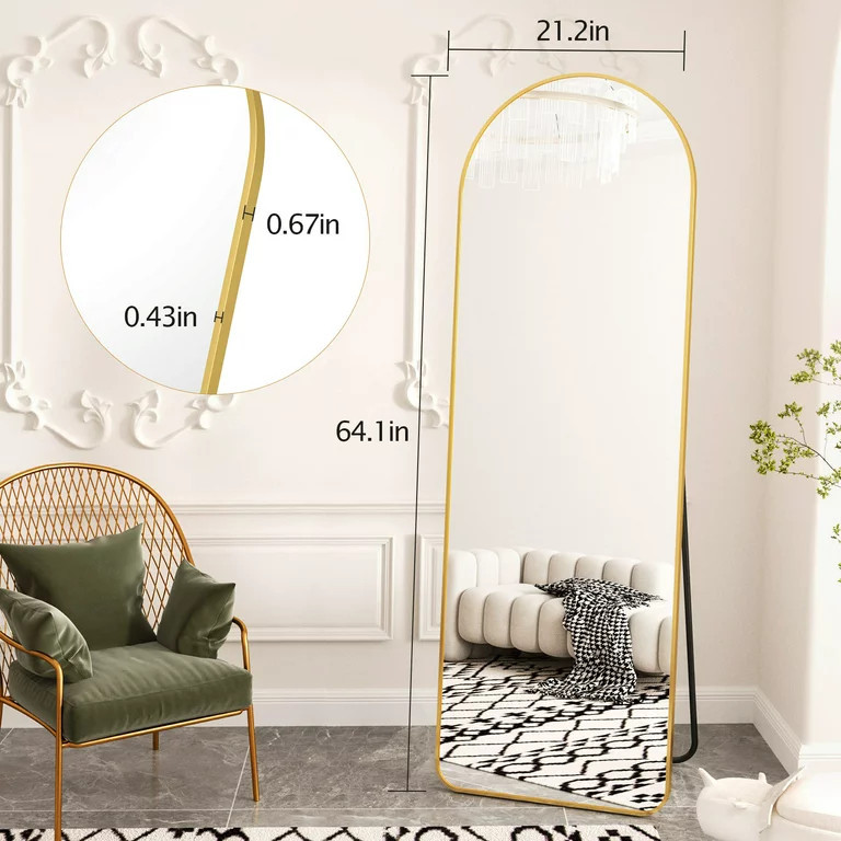 BEAUTYPEAK 64"x21" Full Length Standing Arch-Top Floor Mirror, Gold | Walmart (US)