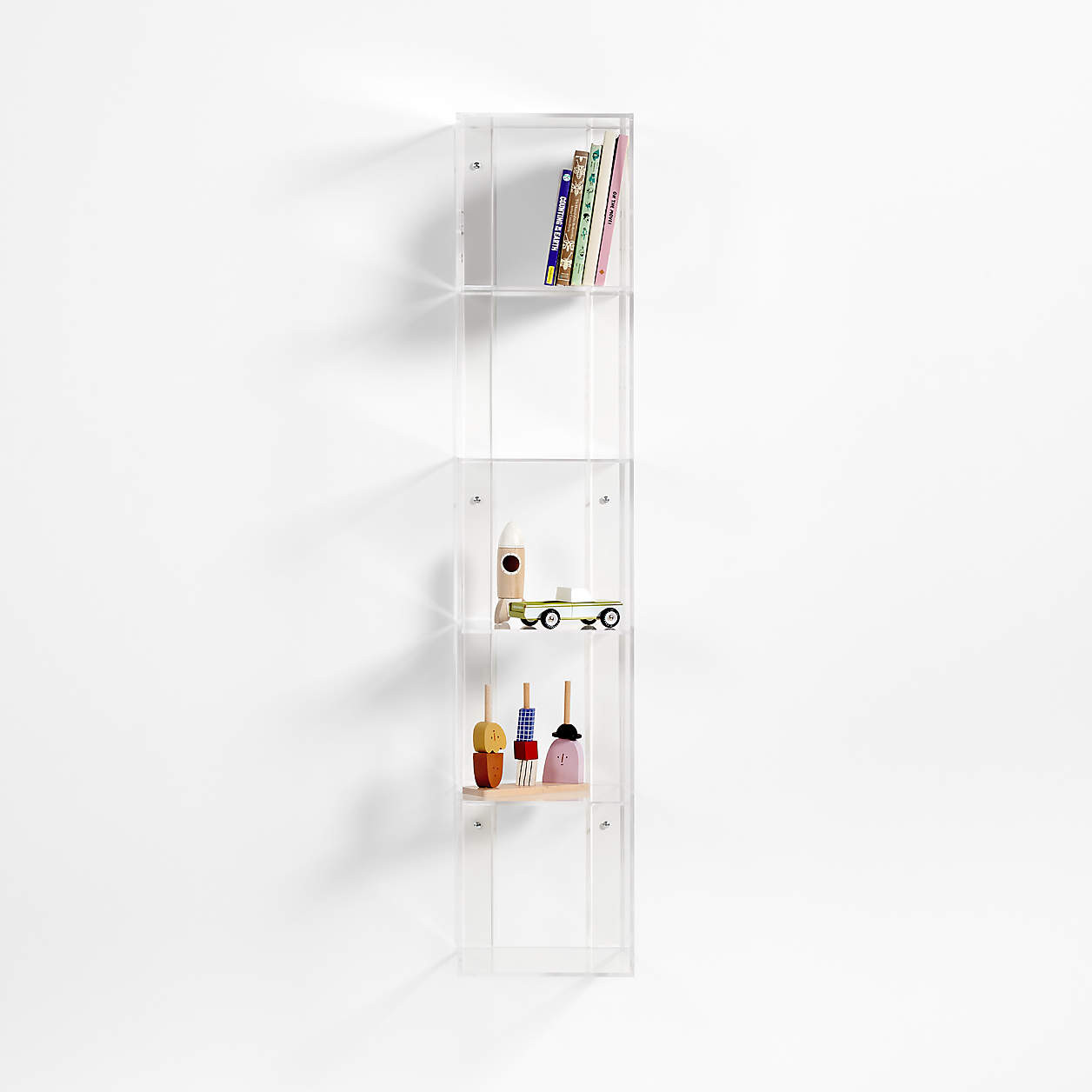 Now You See It Clear Acrylic 5-Bin Floating Shelf Bookcase + Reviews | Crate & Kids | Crate & Barrel