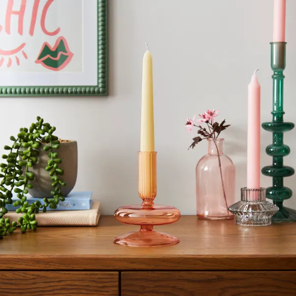 Squat Glass Taper Candlestick Holder | Dunelm (migrated)