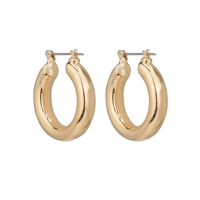 Time and Tru Women's Gold Medium Thick Hoop Earring | Walmart (US)
