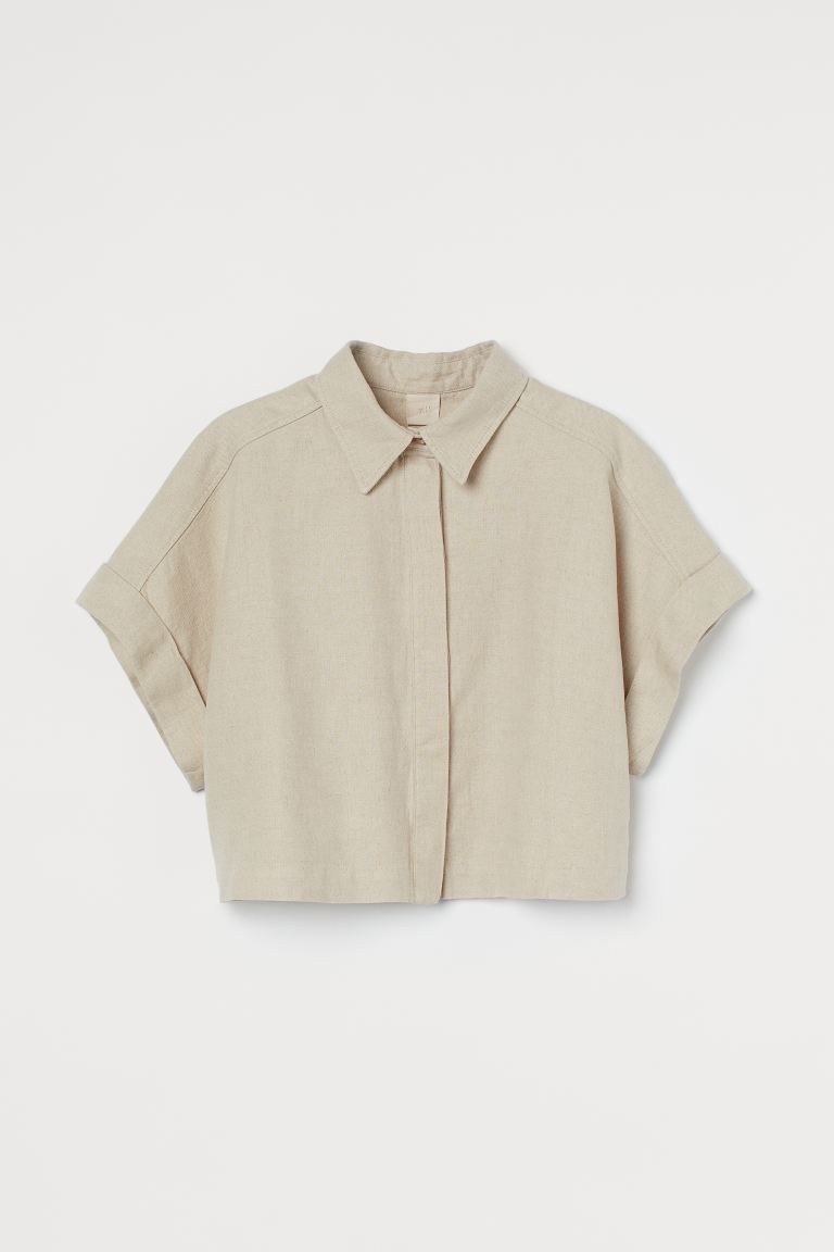 Cropped linen-blend shirt | H&M (UK, MY, IN, SG, PH, TW, HK)