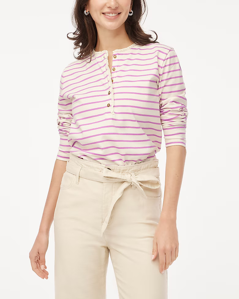 Striped ruffle-collar henley | J.Crew Factory