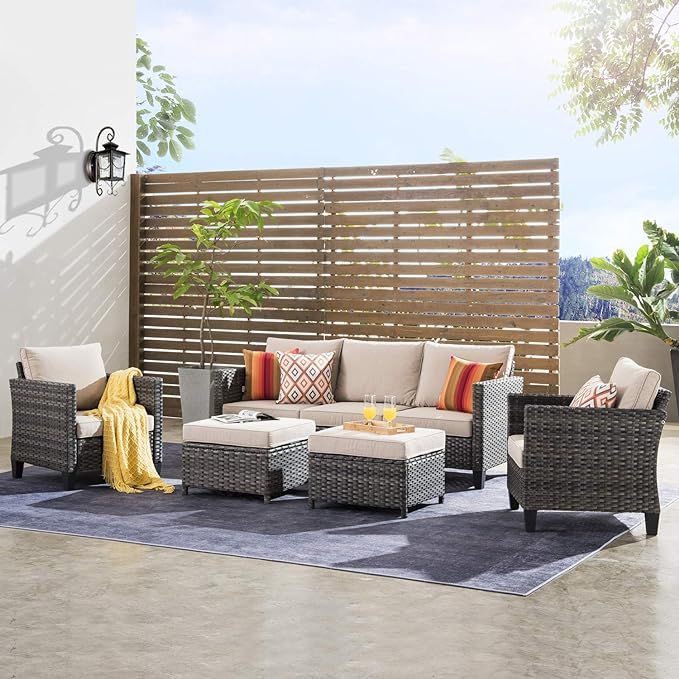 ovios Patio furnitue, Outdoor Furniture Sets,Morden Wicker Patio Furniture sectional with Table a... | Amazon (US)