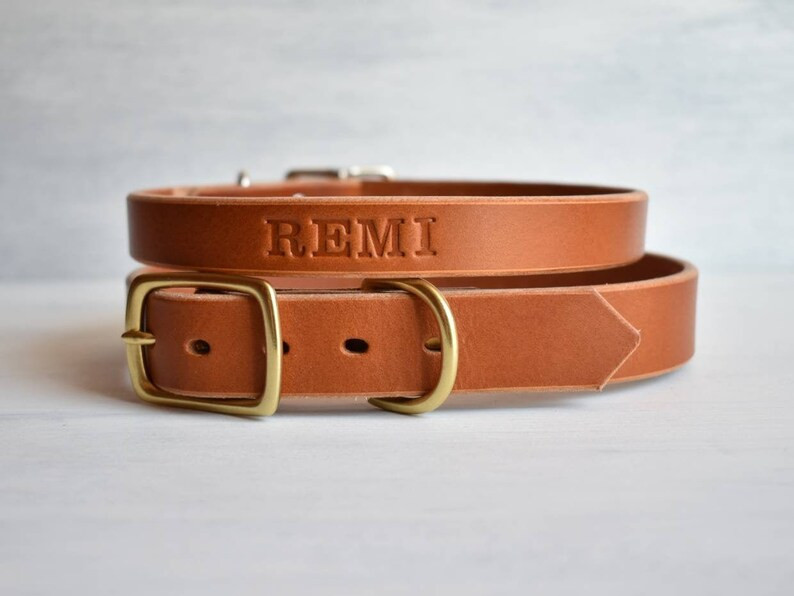 Personalized English Tan Leather Dog Collar, Handmade Collars for Small and Large Dogs, Earth Ton... | Etsy (US)