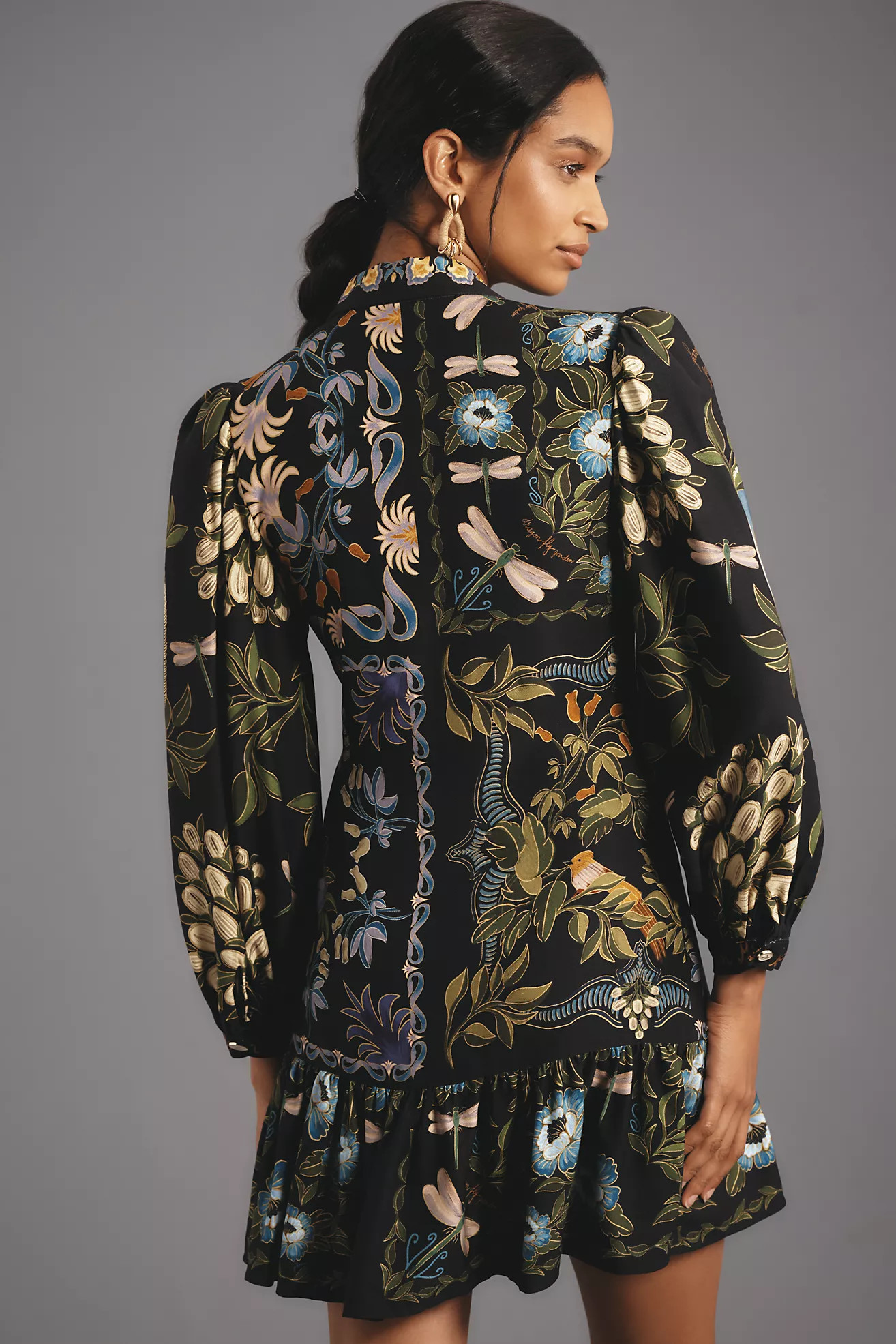 Farm Rio Black Winter Garden Mini Dress | Anthropologie (US)