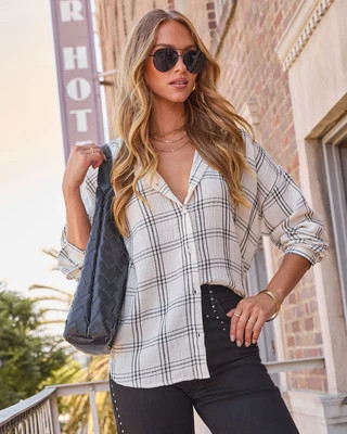 Brassroot Plaid Button Down Top Cream Plaid / XS | VICI