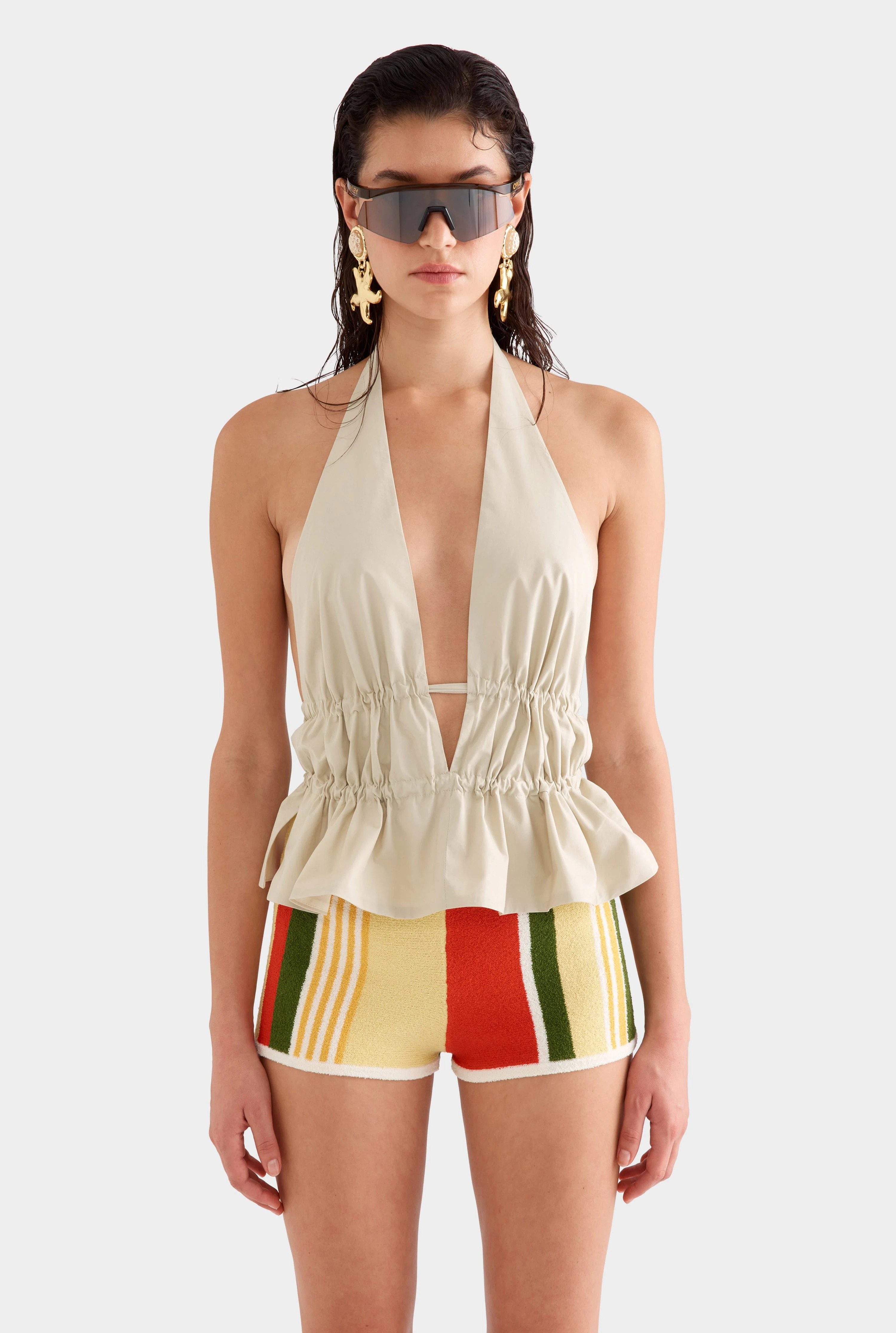 Womens Cotton Poplin Halter Top in Pistachio Shell | Venroy | Venroy AU