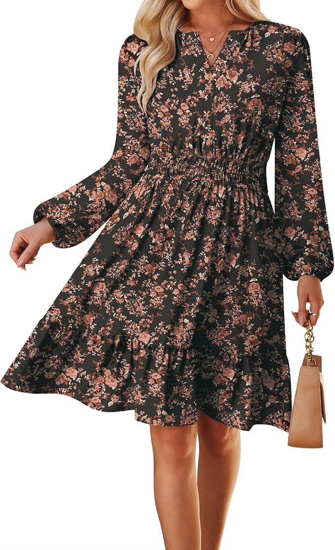 GRACE KARIN Women's V-Neck A-Line Knee Length Dress with Pockets | Smocked Waist for Tummy Contro... | Amazon (US)