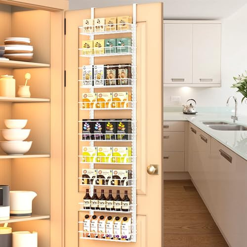 Churboro Over the Door Pantry Organizer Rack with 9 Adjustable Baskets, 9 Tiers Dual-use Hanging or Wall Mount Spice Rack Organizer, White | Amazon (US)