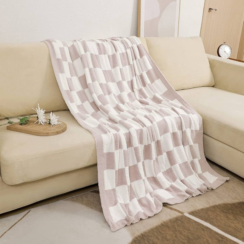 bearberry Fuzzy Checkerboard Grid Throw Blanket Soft Cozy Warm Microfiber All Season Blanket Deco... | Amazon (US)