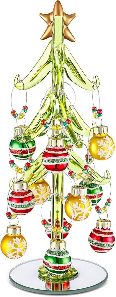 8'' Glass Christmas Tree Tabletop Decoration with 12 Ornament Balls, Wine Glass Charms for Stem G... | Amazon (US)
