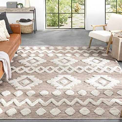 Well Woven Bellagio Chiara Tribal Moroccan Beige High-Low Flat-Weave 5'3" x 7'3" Area Rug | Amazon (US)