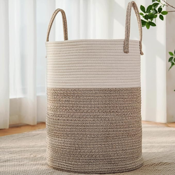 Large Woven Laundry Basket Hamper,60L Cotton Rope Storage Bin for Blankets,Toys and Clothes,Decor... | Amazon (US)