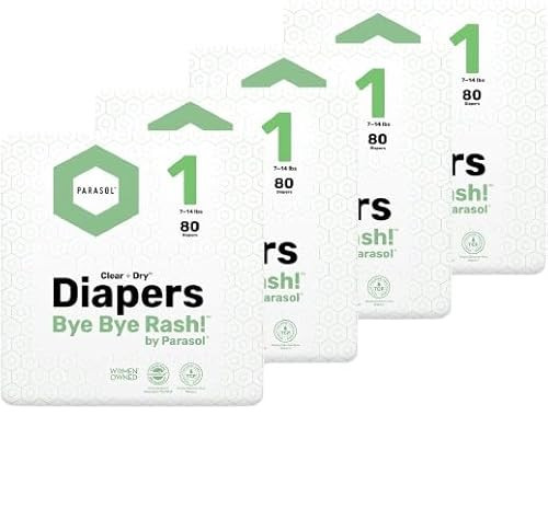 Parasol Clear+Dry Disposable Diapers, RashShield Protection and Leak-Control Fit, Hypoallergenic Diapers, Size 1 (7-14 lbs), 320 Count | Amazon (US)