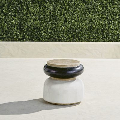 Masson Stone Accent Stool for Indoor & Outdoor Use with Plastic Foot Glides | Frontgate